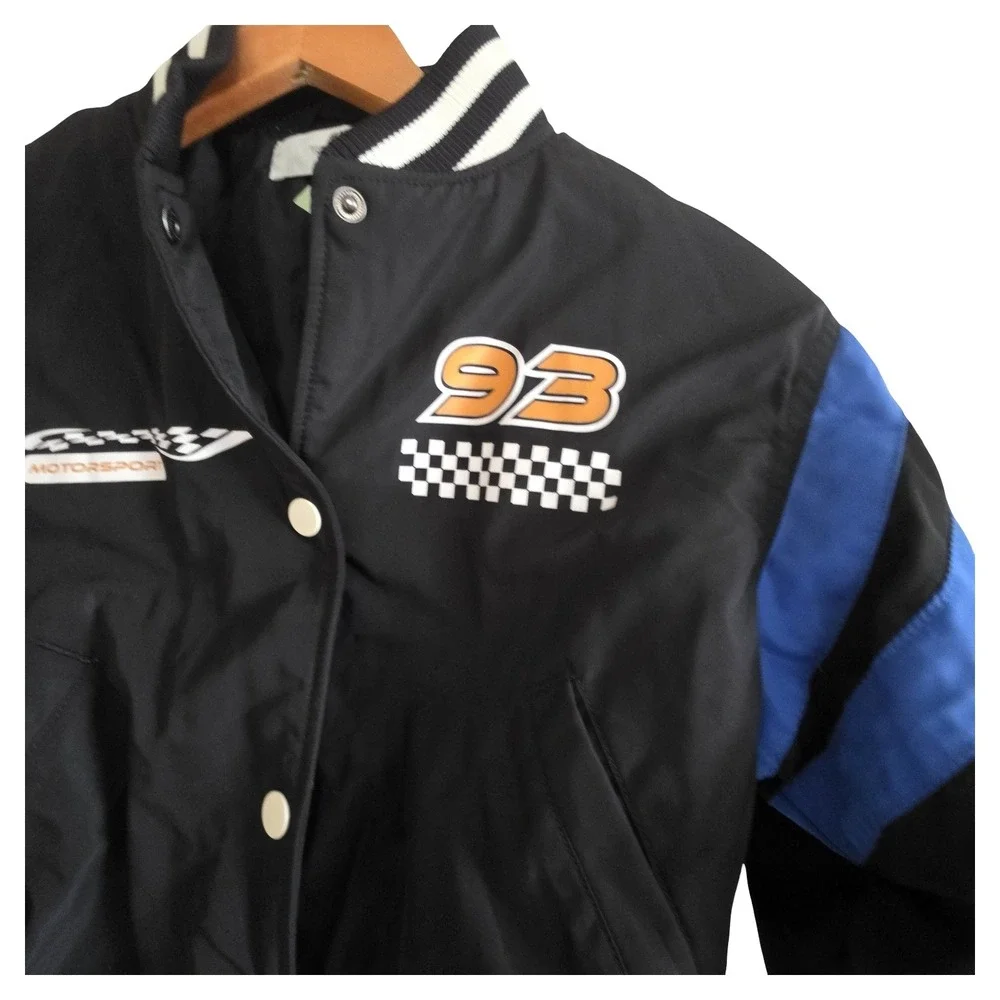 HM Kids Black Blue Racing Motorsport Varsity Bomber Jacket‎ Size 12 US Years